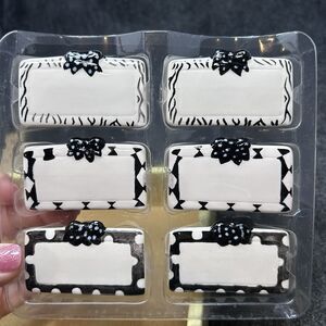 6pc Ceramic Writable Place Cards by Mango Moon Black White Wedding Party Vendors